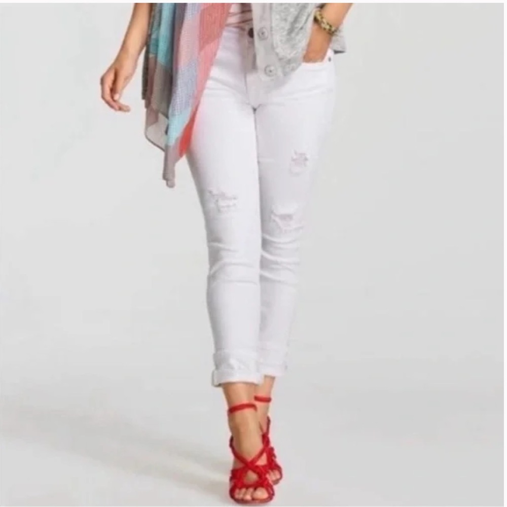 CAbi High Slim Distressed White Jeans Style #5305 - Size 6